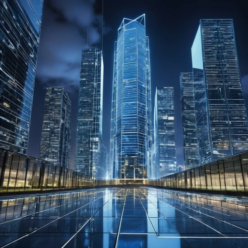 songdo,skyscapers,cybercity,glass facades,tall buildings,futuristic architecture,megaprojects,city at night,arcology,glass facade,oscorp,city buildings,glass building,lujiazui,citicorp,shenzen,megacorporation,city scape,megaproject,megacorporations,Art,Artistic Painting,Artistic Painting 01