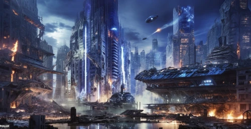 destroyed city,cybercity,jablonsky,coruscant,arcology,coldharbour,black city,imperialis,futuristic landscape,fantasy city,cybertron,megalopolis,megacities,cybertown,cardassia,metropolis,cyberworld,dystopian,cyberport,cityscape,Photography,General,Realistic