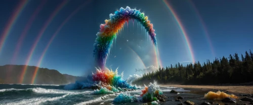 rainbow waves,abstract rainbow,bifrost,interstellar bow wave,rainbow bridge,prisms,light art,light phenomenon,colorful water,spectra,rainbow and stars,spectrographs,colorful spiral,rainbow at sea,spectrally,long exposure,rainbow clouds,light trail,refracts,natural phenomenon