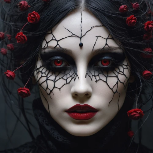 gothic woman,vampire woman,vampire lady,gothic portrait,dark gothic mood,gothic style,gothika,jingna,goth woman,red eyes,queen of hearts,black rose,countess,vampyres,arachne,demoness,black rose hip,vamped,gothic,vampyre,Illustration,Abstract Fantasy,Abstract Fantasy 09