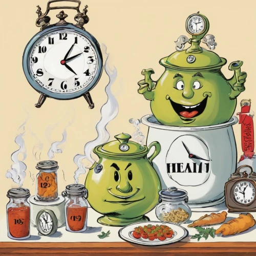 frankenfoods,egg timer,healthful,detoxification,new year clock,veggietales,haccp,teakettle,herb quark,healthline,apfel,fruit tea,chutneys,alimentation,fruit and vegetable juice,cooking vegetables,tomatillos,frankenfood,healthbeat,tea time,Illustration,Abstract Fantasy,Abstract Fantasy 23