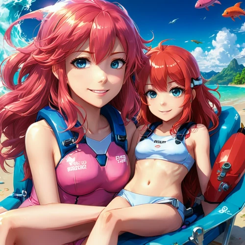 ponyo,kawaii people swimming,swimsuits,momoi,oceanica,underwater background,beach goers,pyra,summer background,summer icons,sea scouts,redheads,aquas,swimmable,ponsana,beachgoers,scylla,lifeguards,mios,oceanos,Illustration,Japanese style,Japanese Style 03