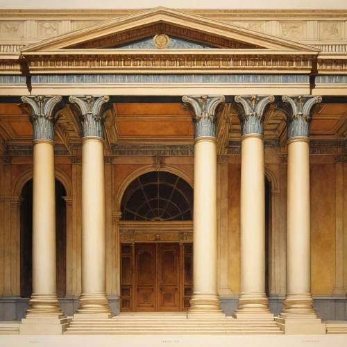 doric columns,glyptothek,palladian,zappeion,treasury,entablature,borromini,neoclassical,holburne,pilasters,ickworth,columns,palladio,pediment,portico,sheldonian,colonnade,corinthian order,columned,palais de chaillot,Illustration,Paper based,Paper Based 23