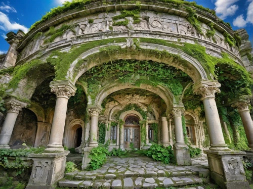 kykuit,marble palace,dolmabahce,mausoleum ruins,stone palace,ruins,bomarzo,villa balbianello,sintra,mausolea,jardiniere,ruinas,the ruins of the palace,abandoned place,ruin,water palace,ancient ruins,ghost castle,secret garden of venus,necropolis,Illustration,Retro,Retro 13