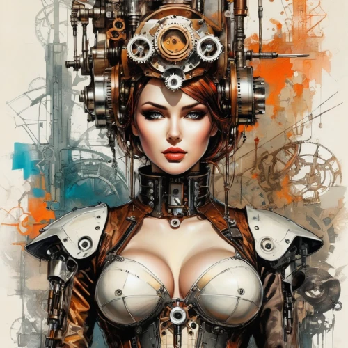 steampunk,biomechanical,viveros,cybernetic,steampunk gears,amidala,cybernetically,transistor,mechanoid,cybernetics,cyberangels,cyborg,automatica,planescape,cuirasses,automaton,cuirass,liora,sci fiction illustration,priestess,Conceptual Art,Fantasy,Fantasy 25