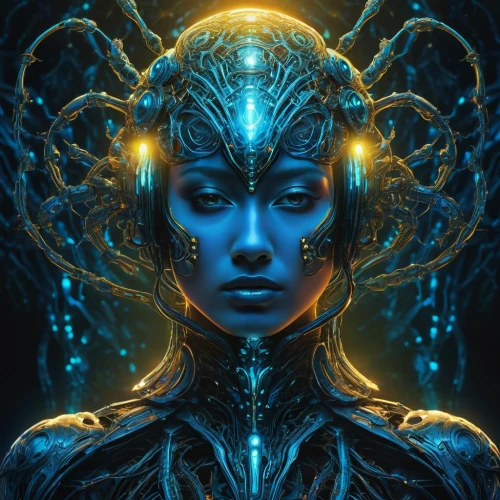 blue enchantress,telepath,fathom,aura,transhuman,apophysis,cyberia,biomechanical,cortana,cybernetic,avatar,precognition,varuna,echo,aquarian,gemini,priestess,cybernetically,aquarius,medusa,Illustration,Realistic Fantasy,Realistic Fantasy 08