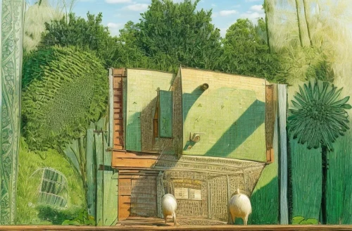 treehouses,art deco background,hockney,theater curtain,bird house,ecotopia,open air theatre,bird kingdom,bamboo curtain,chicken coop door,avifauna,outhouse,ostrich farm,birdhouse,birdhouses,nest box,stage curtain,bird cage,stage design,book wallpaper,Architecture,General,Modern,None