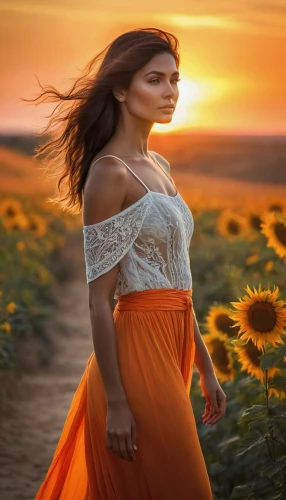 flower in sunset,sun flowers,sunflower field,yellow orange,sunflower lace background,sun flower,orangefield,sunflowers,sunflower,beautiful girl with flowers,sun daisies,orange scent,girl in flowers,orange sky,orange,helianthus sunbelievable,girl in a long dress,flower background,splendor of flowers,warm colors,Photography,General,Natural