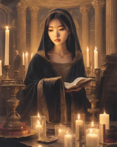 compline,candlemas,lectio,congregatio,canticum,the prophet mary,carmelite order,prayer book,magdalene,praying woman,gothic portrait,magnificat,canticles,woman praying,matenadaran,yifei,prioress,carmelite,introit,canticle,Digital Art,Classicism