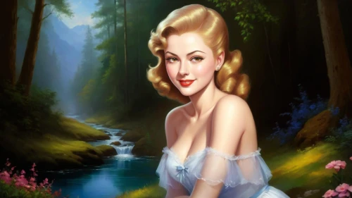 maureen o'hara - female,the blonde in the river,bridalveil,marilyn monroe,retro pin up girl,marylyn monroe - female,forest background,monroe,vintage illustration,desilu,pin-up girl,valentine pin up,merilyn monroe,marilyn,spring background,world digital painting,lilly of the valley,gwtw,marylin monroe,portrait background
