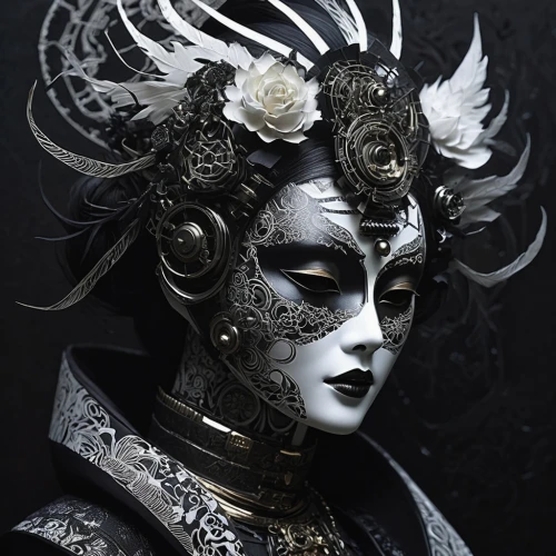 venetian mask,masquerade,geisha,geisha girl,geiko,oiran,amidala,maschera,maiko,geishas,headpiece,headdress,mascarade,kabuki,omotoyossi,mask,the carnival of venice,fantasy portrait,mahakala,masque,Conceptual Art,Sci-Fi,Sci-Fi 01