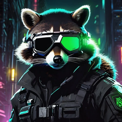 cyberpatrol,jager,mute,cyberian,racoon,cyber glasses,cyberpunk,kon,timecop,rocket raccoon,patrols,glazkov,jagermeister,markus,cyberdog,raccoon,operator,tanuki,kurji,pandari,Conceptual Art,Fantasy,Fantasy 02