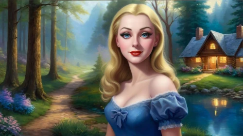 fairy tale character,fantasy picture,world digital painting,the blonde in the river,dorthy,fantasy art,fairy tale,eilonwy,fairyland,fantasy portrait,innkeeper,fairy door,landscape background,cartoon video game background,elfland,nessarose,morgause,fairytale,ninfa,storybook character