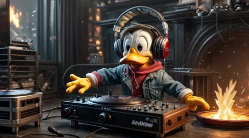 rockerduck,disk jockey,disc jockey,glomgold,duckburg,djn,duckula,dj,scrooge,scroop,audiophiles,pingeon,soundblaster,winamp,duckman,duckmanton,the duck,turntablist,magica,donald duck