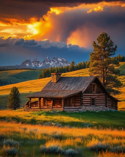 grand teton,grand tetons,the cabin in the mountains,meadow landscape,tetons,beautiful landscape,teton,log home,log cabin,mountain meadow,landscapes beautiful,home landscape,alpine sunset,salt meadow landscape,alpine meadow,mountain sunrise,wyoming,alpine landscape,nature landscape,mountain landscape,Photography,General,Fantasy