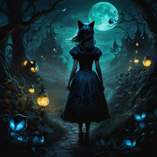 halloween wallpaper,halloween background,halloween illustration,halloween poster,halloween cat,samhain,halloween black cat,blue moon,morgana,halloween scene,oscura,fantasy picture,nacht,bewitching,ratri,fantasmas,werewolve,halloween witch,halloween night,halloween owls,Conceptual Art,Fantasy,Fantasy 11