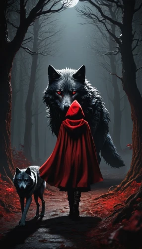 red riding hood,little red riding hood,howling wolf,the red fox,werewolve,werewolf,oscura,red coat,wolffian,howl,fox,wolfgramm,werewolves,wolfman,pugmire,wolfsangel,lycanthrope,wolf,red cape,lycanthropy,Illustration,Realistic Fantasy,Realistic Fantasy 25