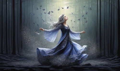 blue enchantress,the snow queen,fantasy picture,fairy queen,faerie,galadriel,queen of the night,fairie,fairy tale character,faery,sorceress,patronus,melian,ice queen,fantasy art,white rose snow queen,volia,effluvia,blue rain,the enchantress,Illustration,Abstract Fantasy,Abstract Fantasy 14