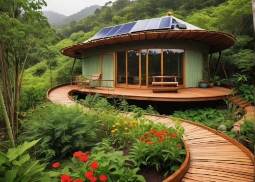 earthship,ecovillages,roof landscape,tree house hotel,grass roof,ecovillage,solar photovoltaic,greenhut,roof garden,tropical house,house in the mountains,floating huts,wooden decking,house in mountains,green living,beautiful home,tungsha,wooden house,summer house,roof terrace,Illustration,Abstract Fantasy,Abstract Fantasy 05