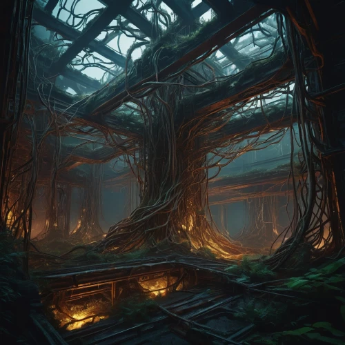 arbor,labyrinthian,elven forest,swamp,mirkwood,haunted forest,the forest,hall of the fallen,regenerative,lair,the forests,carcosa,swamps,imprisoning,biospheres,undergrowth,nidularium,swampy landscape,thicket,rhizomatous,Conceptual Art,Fantasy,Fantasy 11