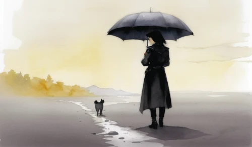 girl with dog,walking in the rain,rain cats and dogs,brolly,girl walking away,woman walking,man with umbrella,boy and dog,little girl with umbrella,rainy day,rainswept,pluie,watercolor,dog illustration,watercolourist,watercolour,rainfall,light rain,rainy,rain,Illustration,Paper based,Paper Based 07