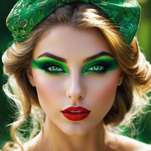 vintage makeup,green skin,faery,emerald,eyes makeup,neon makeup,green eyes,verde,trucco,miss circassian,green black,painted lady,green,airbrushed,peacock eye,verdes,greenness,eyecatching,makeup artist,green tangerine,Conceptual Art,Fantasy,Fantasy 20