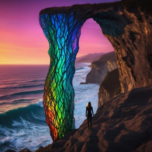 rainbow bridge,rainbow waves,natural arch,rainbow background,rainbow pencil background,three point arch,rock arch,windows wallpaper,colorful background,cliffs ocean,mermaid background,half arch,virtual landscape,colorful light,3d background,portals,bifrost,background colorful,abstract rainbow,creative background,Conceptual Art,Fantasy,Fantasy 02