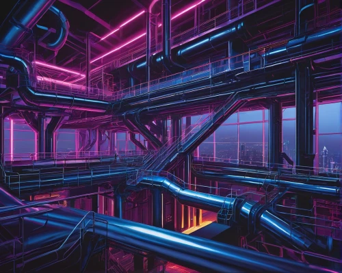 conduits,futuristic landscape,synth,cyberscene,cyberia,conduit,pipes,futuristic,synthetic,cybercity,spaceship interior,mainframes,tubes,ufo interior,cyberview,industrial tubes,scifi,tron,cybertown,cyberpunk,Conceptual Art,Daily,Daily 27