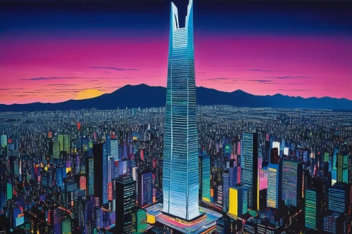 supertall,guangzhou,barad,lumpur,electric tower,futuristic architecture,cybercity,shenzhen,ctbuh,klcc,skyscraper,skycity,the skyscraper,sky city,pc tower,skycraper,skyscraping,coruscant,the energy tower,cellular tower,Art,Artistic Painting,Artistic Painting 09
