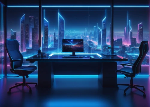 blur office background,computer room,neon human resources,cyberscene,desk,modern office,computable,cybercafes,neon light,3d background,office desk,computer workstation,blue room,the server room,neon lights,cubicle,cyberpunk,computerized,cybercity,working space,Conceptual Art,Oil color,Oil Color 16
