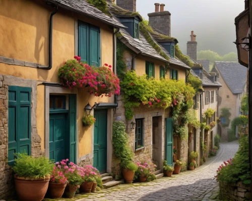 townscapes,cottages,francia,maisons,row of houses,normandy,auray,cotswolds,france,burford,townhouses,houses clipart,medieval street,cotswold,cotterets,dordogne,the cobbled streets,auvers,alsace,bibury,Illustration,Paper based,Paper Based 22