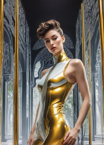 gold lacquer,art deco woman,gold paint stroke,gold wall,kunplome,hippolyta,gold color,goldtron,metallic door,latex,gold mask,margairaz,goldfine,cybergold,golden frame,yellow jumpsuit,gold colored,gilded,gold plated,frigga,Art,Artistic Painting,Artistic Painting 24