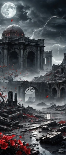 destroyed city,necropolis,tartarus,post-apocalyptic landscape,hall of the fallen,imperialis,desolation,gunkanjima,apocalyptic,sulaco,khandaq,undercity,desolate,ancient city,arbaeen,darklands,oscura,coliseum,the ruins of the,ruins,Conceptual Art,Fantasy,Fantasy 33