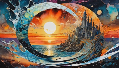 samudra,abstract artwork,vortex,wavefront,orb,tidal wave,samuil,tsunami,bassnectar,ozma,time spiral,entheogens,cosmogony,loa,om,aquarius,yinyang,emanation,lucidity,interdimensional,Conceptual Art,Sci-Fi,Sci-Fi 24