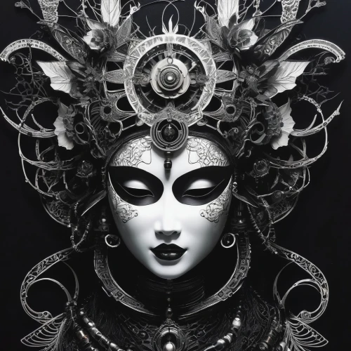venetian mask,headdress,masquerade,headpiece,tantrik,headress,durga,masques,ashkali,shamanic,masque,mahakala,mahishasura,bhairav,deities,diablada,adornment,masks,nitai,nataraja,Conceptual Art,Sci-Fi,Sci-Fi 01