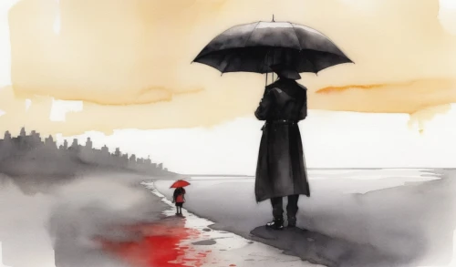walking in the rain,little girl with umbrella,man with umbrella,boy and dog,rainy day,the sun and the rain,rainswept,rain,watercolor,rainfall,girl walking away,in the rain,rainy season,rainy,rained,red rose in rain,watercolourist,motherless,heavy rain,bystander,Illustration,Paper based,Paper Based 07