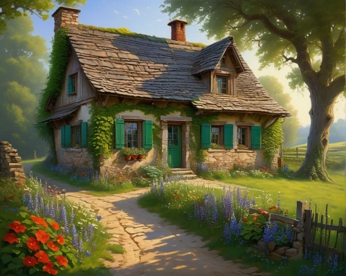 country cottage,summer cottage,home landscape,little house,cottage,cottage garden,small house,country house,lonely house,wooden house,farm house,house in the forest,farmhouse,ancient house,beautiful home,thatched cottage,traditional house,miniature house,old house,dreamhouse,Illustration,Retro,Retro 10