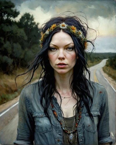daveigh,vause,countrywoman,donsky,viveros,mystical portrait of a girl,bohemian art,road forgotten,siggeir,behenna,lacombe,evanescence,gypsy soul,mosshart,photorealist,hyperrealism,roadless,clementine,jasinski,hitchhiker,Illustration,Abstract Fantasy,Abstract Fantasy 18