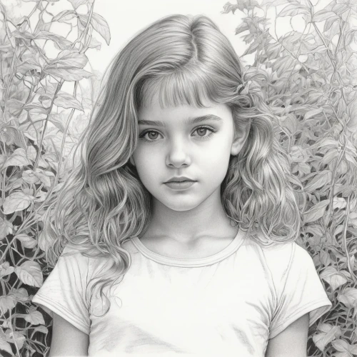 girl portrait,girl drawing,pencil drawings,young girl,mystical portrait of a girl,pencil drawing,girl with tree,graphite,girl in the garden,portrait of a girl,little girl,liesel,the little girl,digital painting,arrietty,behenna,girl in flowers,kids illustration,photorealist,girl in a long,Illustration,Black and White,Black and White 06