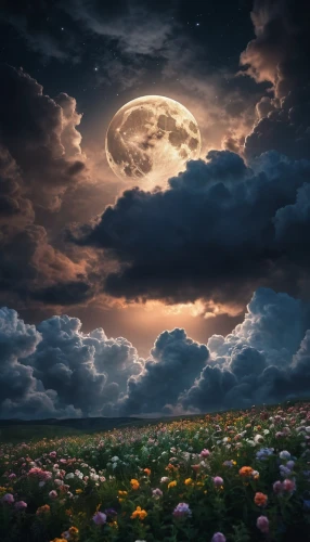 storm clouds,moon in the clouds,stormy clouds,thunderclouds,stormy sky,dramatic sky,moonlit night,mammatus,a thunderstorm cell,night sky,the night sky,tormenta,epic sky,dark clouds,cloudy sky,nature wallpaper,cosmic flower,lightning storm,dandelion background,sky rose,Photography,General,Cinematic