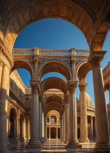 colonnades,colonnade,peristyle,bernini's colonnade,marble palace,glyptothek,columns,porticos,doric columns,pillars,portico,bramante,porticoes,celsus library,palladian,greek temple,archly,colonnaded,cochere,zappeion,Illustration,Abstract Fantasy,Abstract Fantasy 19