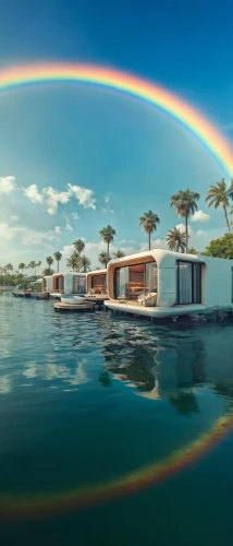 houseboats,houseboat,floating huts,cube stilt houses,house by the water,over water bungalows,over water bungalow,rainbow bridge,double rainbow,florida home,island suspended,idyllic,beautiful home,dreamhouse,floating island,paradisus,luxury real estate,cube house,mirror house,luxury property