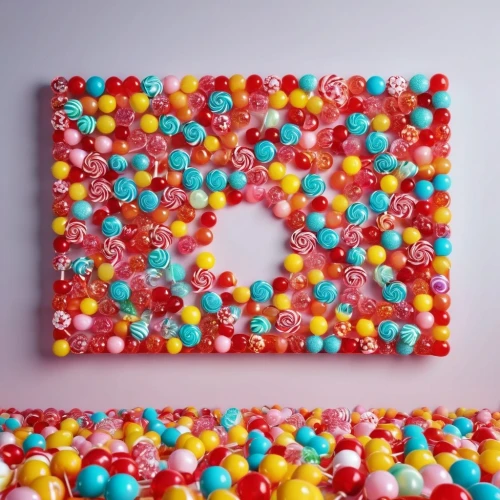 orbeez,cake wreath,candy pattern,candyland,candy crush,sugar bag frame,plastic beads,candy bar,music note frame,number field,gumballs,smarties,lego pastel,marshmallow art,nonpareils,cinema 4d,candymakers,candy eggs,sesame candy,hirst,Photography,General,Realistic