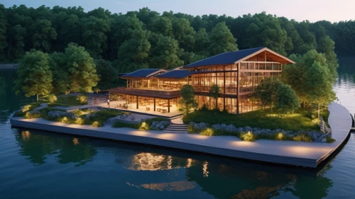 house with lake,house by the water,boat house,floating huts,houseboat,boathouse,3d rendering,luxury property,beautiful home,floating island,floating islands,chalet,dreamhouse,pool house,summer house,houseboats,holiday villa,forest house,stilt house,luxury home,Photography,General,Realistic