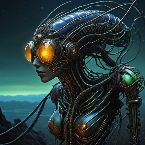 alien warrior,cybernetic,afrofuturism,kerrii,cybernetically,sci fiction illustration,scifi,sci fi,seti,cyberia,transhuman,assimilate,biomechanical,avp,cybernetics,starcraft,mellars,cyberdog,reticuli,primordia,Illustration,Realistic Fantasy,Realistic Fantasy 27