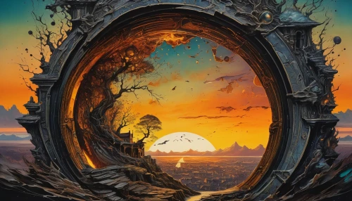 fantasy picture,porthole,mirror of souls,magic mirror,fantasy landscape,window to the world,round autumn frame,portal,fantasy art,3d fantasy,portals,the mirror,fractals art,door to hell,world digital painting,bolthole,the door,beautiful wallpaper,round window,semi circle arch,Art,Classical Oil Painting,Classical Oil Painting 31
