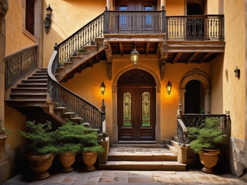 brownstone,entryway,brownstones,outside staircase,townhouse,entryways,courtyard,patio,courtyards,entranceway,front porch,martre,escalera,tuscan,portofino,the threshold of the house,casa,escaleras,walkway,townhome,Art,Artistic Painting,Artistic Painting 36