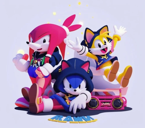 tails,sega,sonic,sonics,knux,pensonic,sonicblue,chaotix,platformers,knuckles,family portrait,sonicnet,trio,charmy,happy family,sonicstage,three friends,together and happy,game characters,friendly three,Photography,General,Realistic