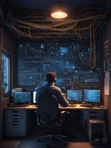 man with a computer,computer room,computer,cybertrader,cybertown,cyberscene,the server room,working space,computer workstation,night administrator,cyberview,computerologist,computer graphic,cyberpunk,girl at the computer,computerworld,in a working environment,engineer,cybernet,hikikomori,Art,Classical Oil Painting,Classical Oil Painting 31