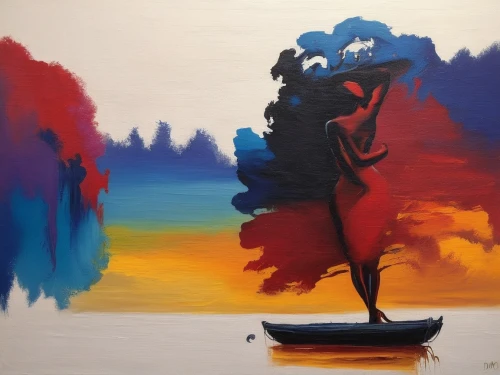 girl on the river,girl on the boat,canoe,oil painting on canvas,indigenous painting,flamenca,oil on canvas,canoeist,girl walking away,woman walking,painting technique,kayaking,saraswati,woman silhouette,kerala,dance with canvases,kayaker,madhumati,kayak,oil painting,Conceptual Art,Daily,Daily 02